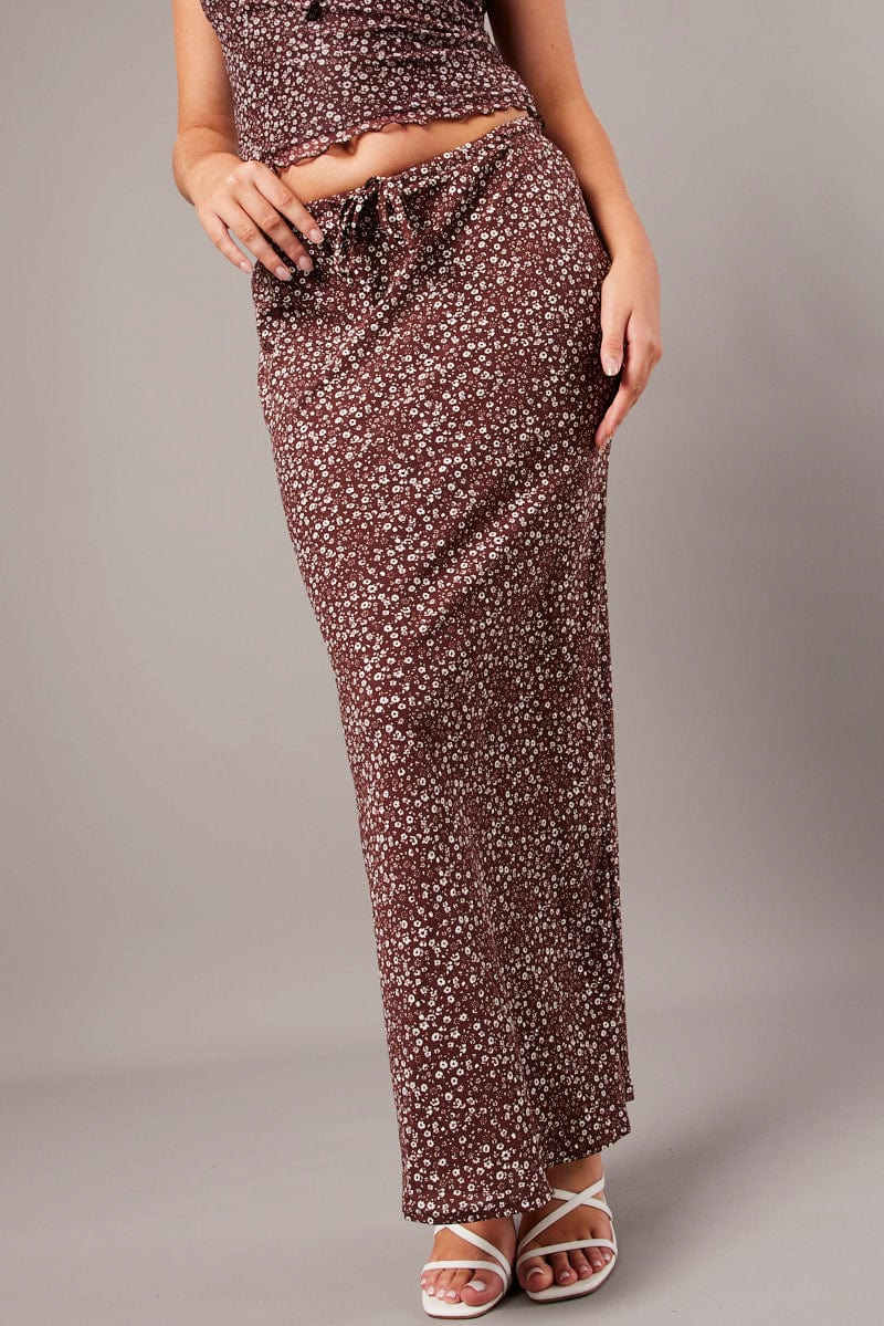 Brown Ditsy Slip Skirt Maxi for Ally Fashion