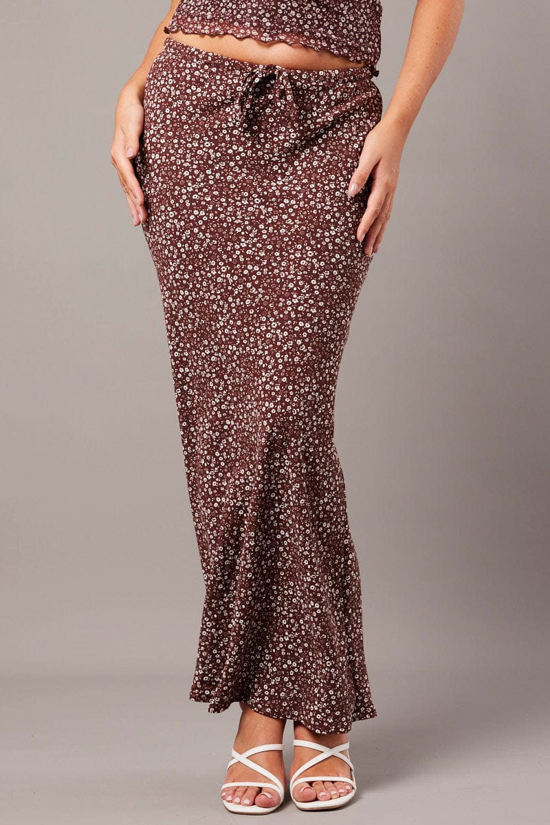 Brown Ditsy Slip Skirt Maxi for Ally Fashion