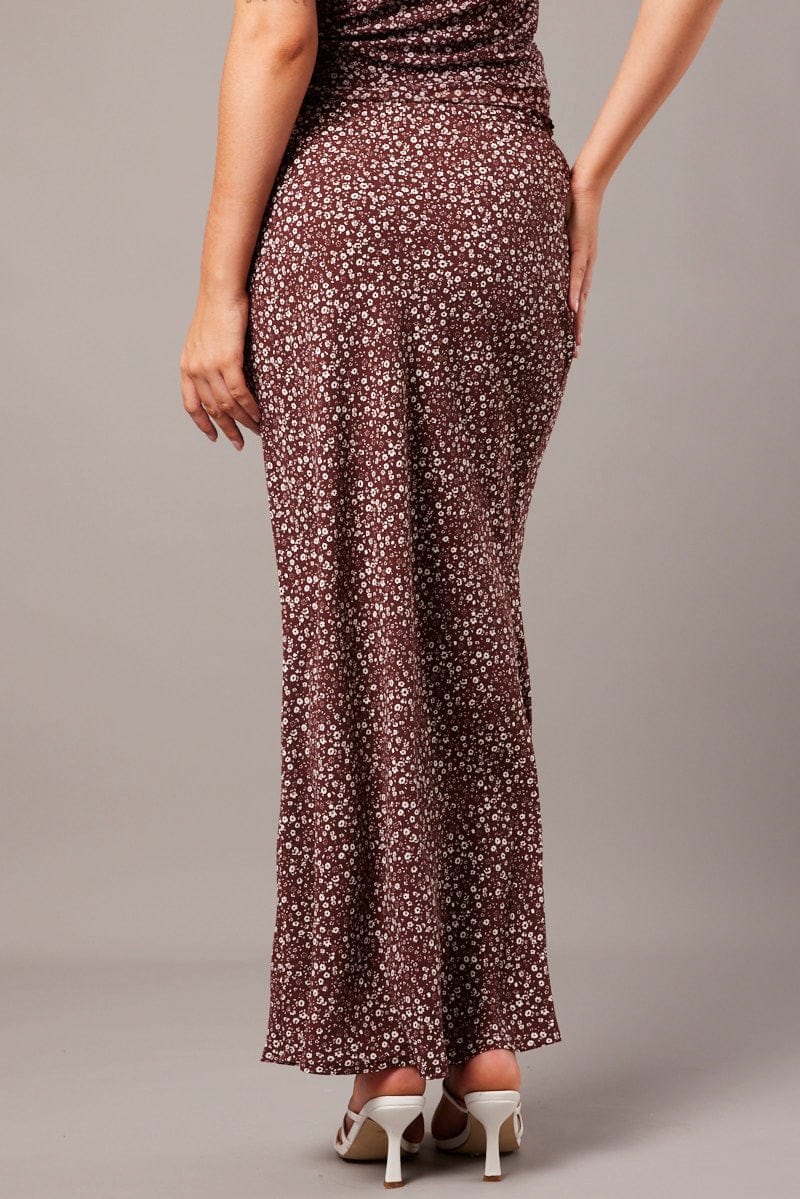 Brown Ditsy Slip Skirt Maxi for Ally Fashion