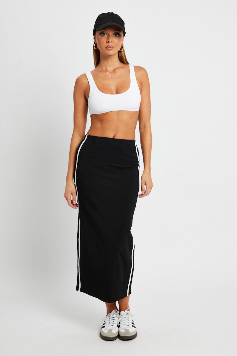 Black Midi Skirt Side Stripe for Ally Fashion