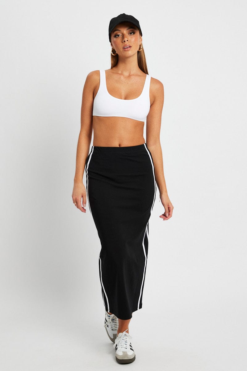 Black Midi Skirt Side Stripe for Ally Fashion