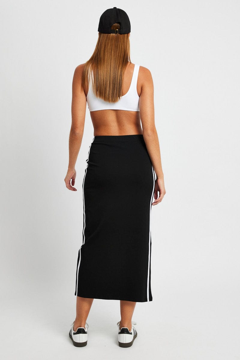 Black Midi Skirt Side Stripe for Ally Fashion
