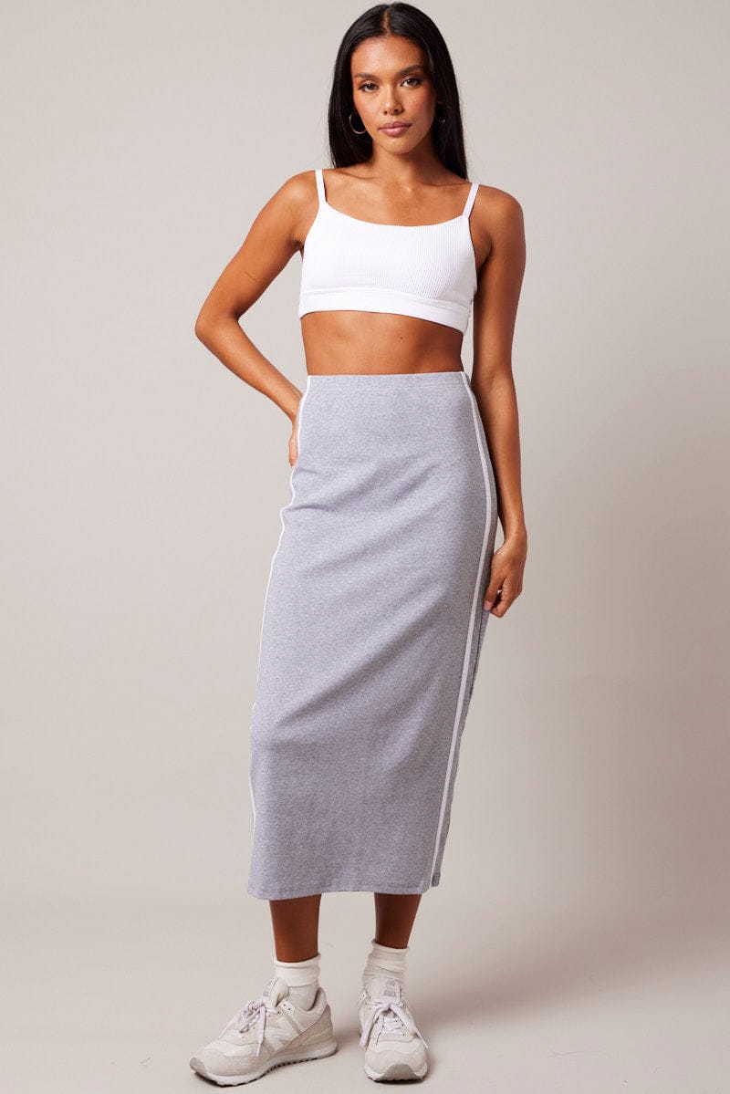 Grey Midi Skirt Side Stripe for Ally Fashion