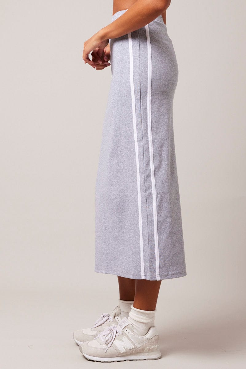 Grey Midi Skirt Side Stripe for Ally Fashion