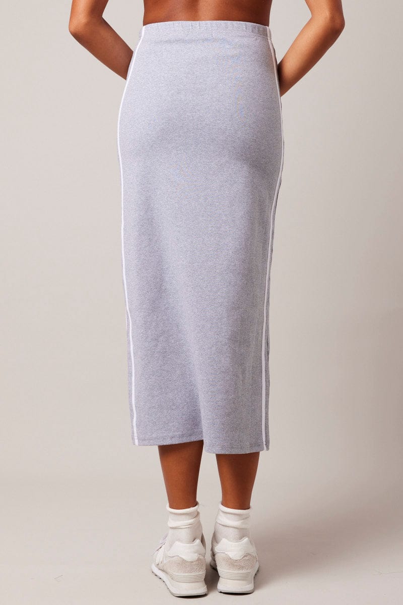Grey Midi Skirt Side Stripe for Ally Fashion