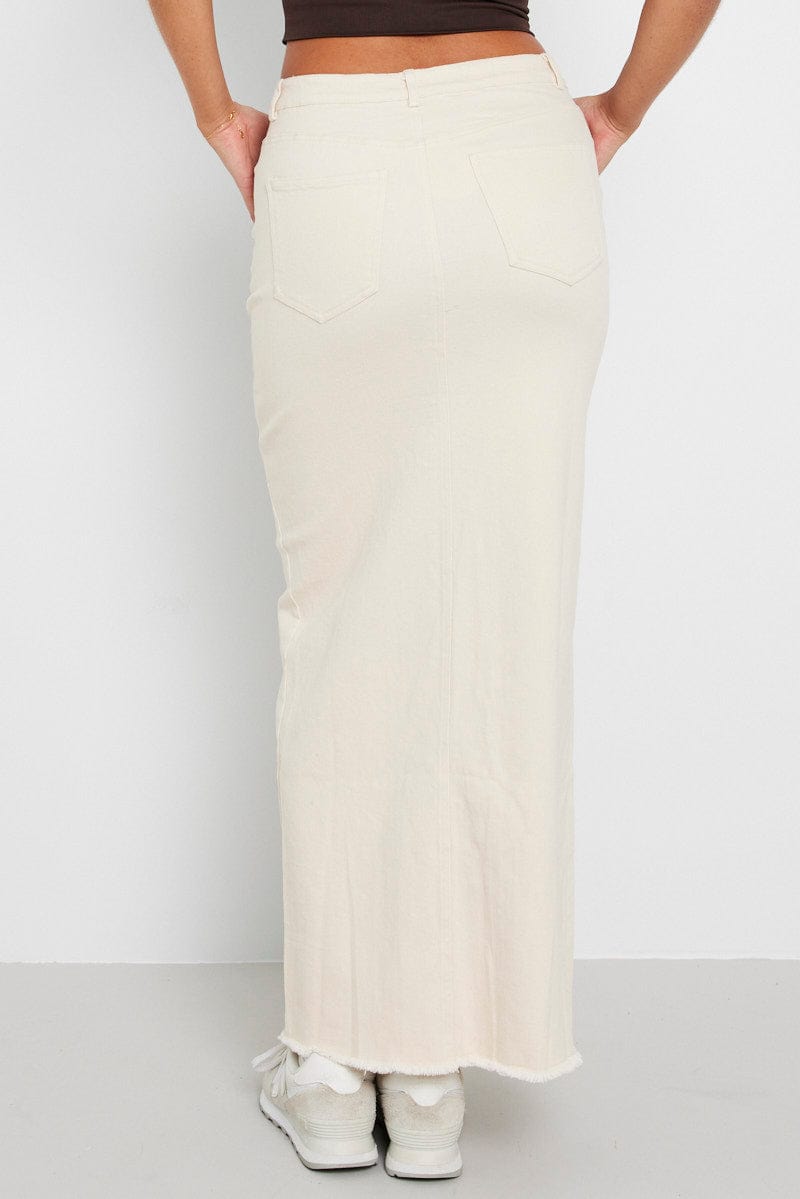 Beige Denim Skirt Maxi Front Split for Ally Fashion