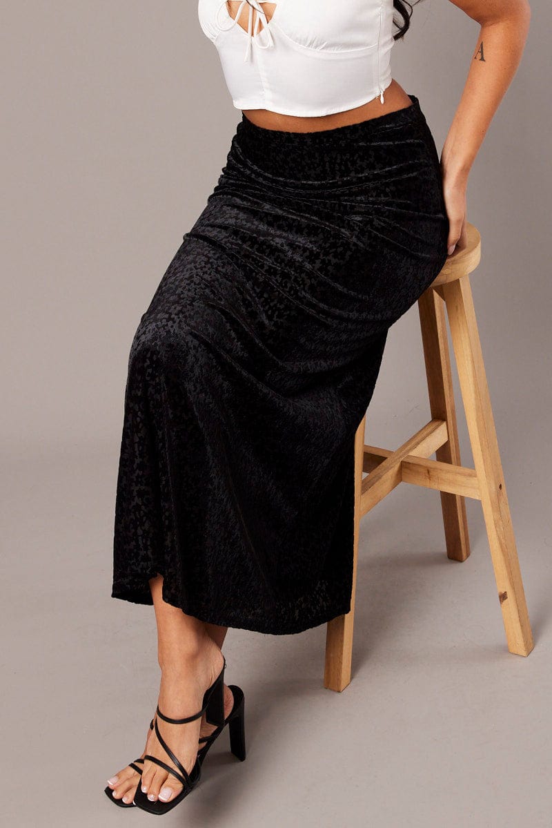 Black Maxi Skirt Mid Rise Burn Out for Ally Fashion