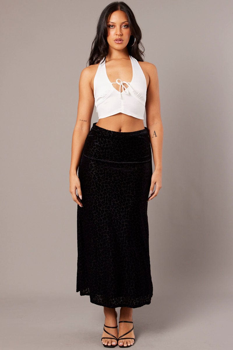 Black Maxi Skirt Mid Rise Burn Out for Ally Fashion