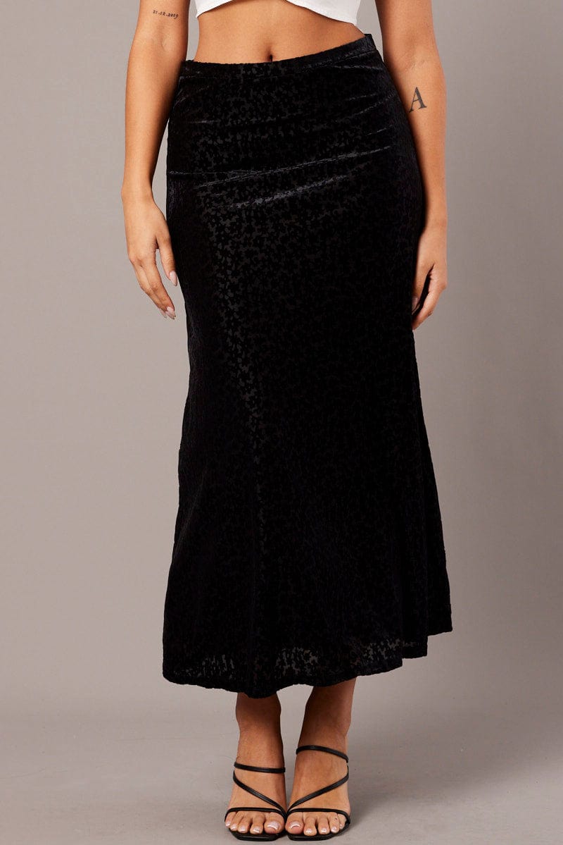 Black Maxi Skirt Mid Rise Burn Out for Ally Fashion