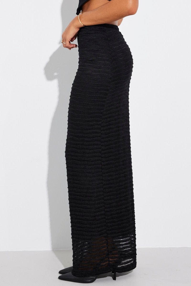 Black Maxi Skirt High Rise Textured Fabric for Ally Fashion