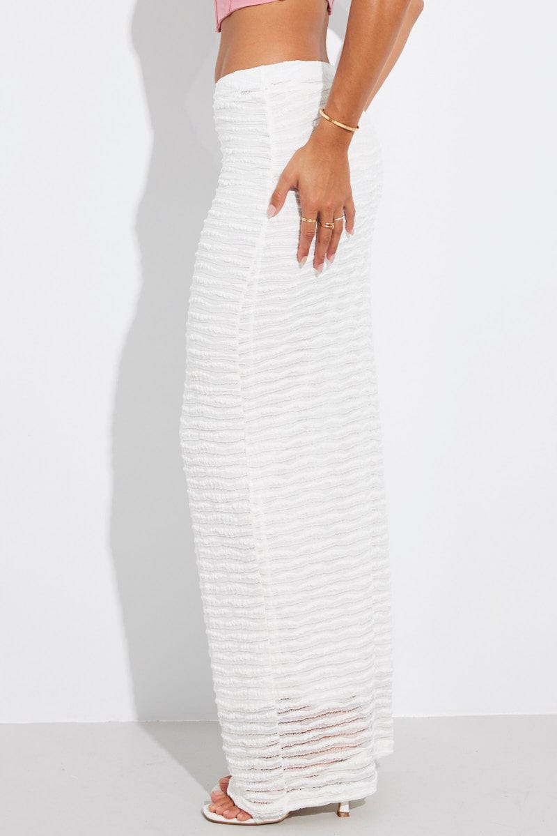White Maxi Skirt High Rise Textured Fabric for Ally Fashion