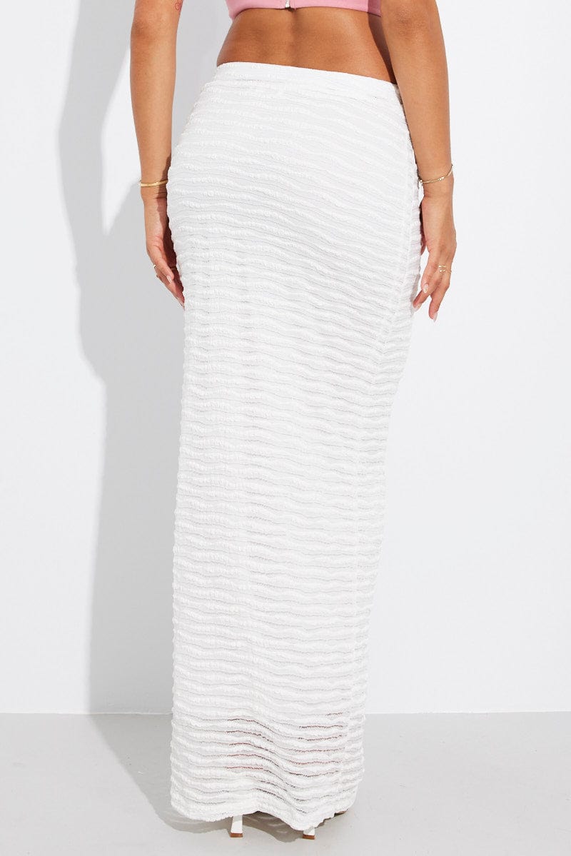 White Maxi Skirt High Rise Textured Fabric for Ally Fashion