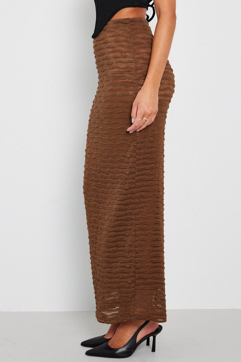 Brown Maxi Skirt High Rise Textured Fabric for Ally Fashion