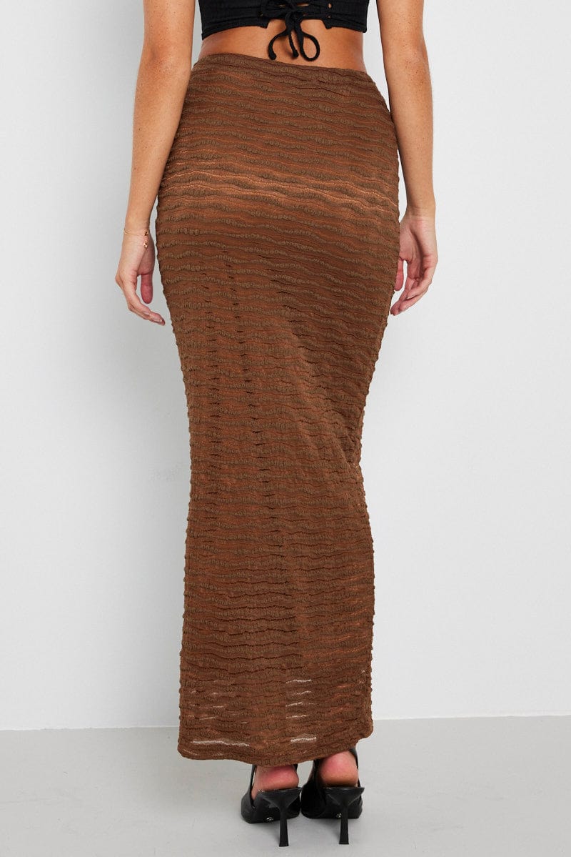 Brown Maxi Skirt High Rise Textured Fabric for Ally Fashion