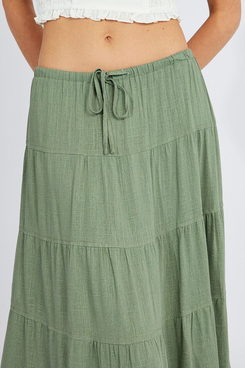 Green Maxi Skirt High Rise Linen Blend for Ally Fashion