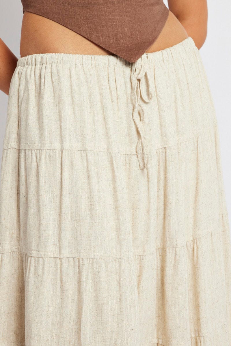 Beige Maxi Skirt Tiered High Rise Linen Blend for Ally Fashion