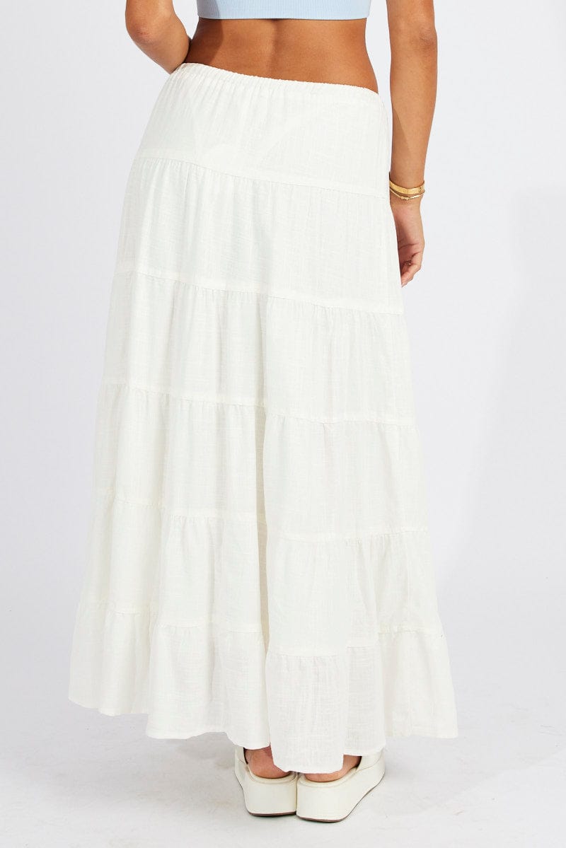 White Maxi Skirt Tiered High Rise Linen Blend | Ally Fashion