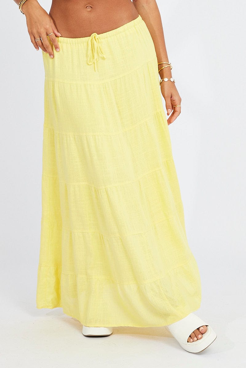 Yellow Maxi Skirt Tiered High Rise Linen Blend | Ally Fashion