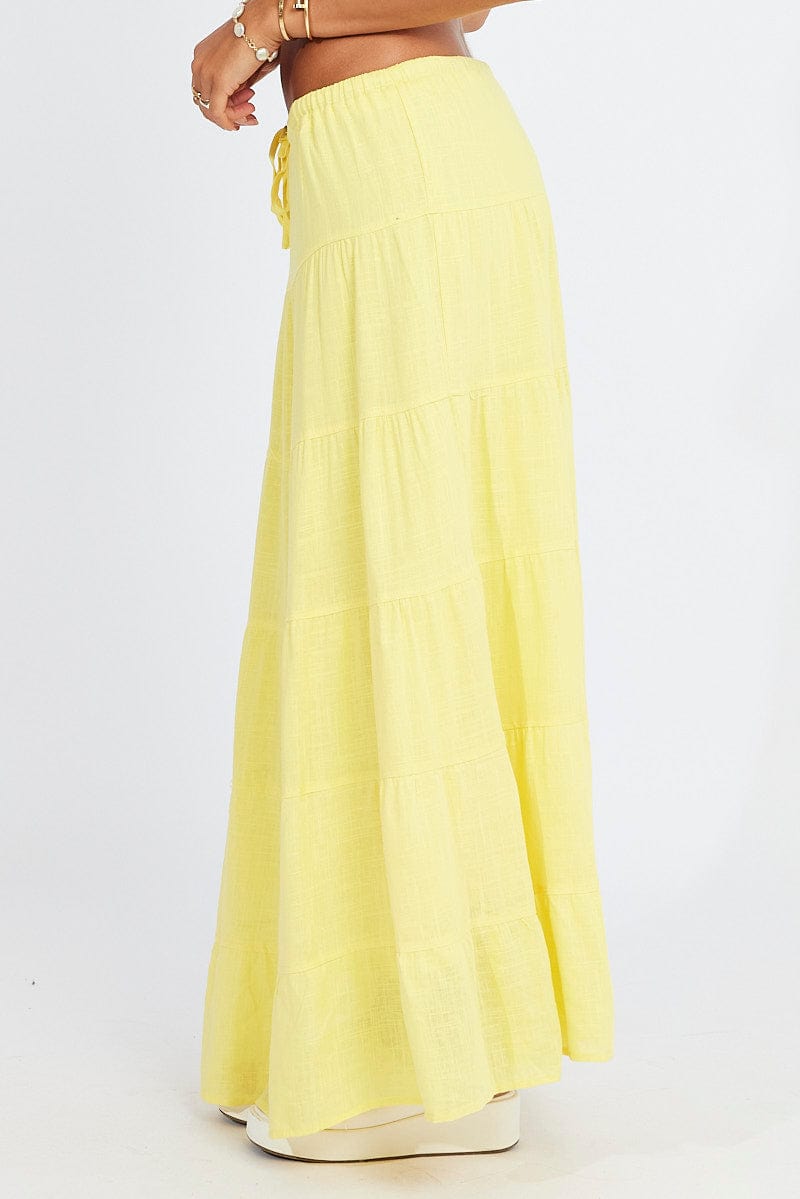Yellow Maxi Skirt Tiered High Rise Linen Blend for Ally Fashion