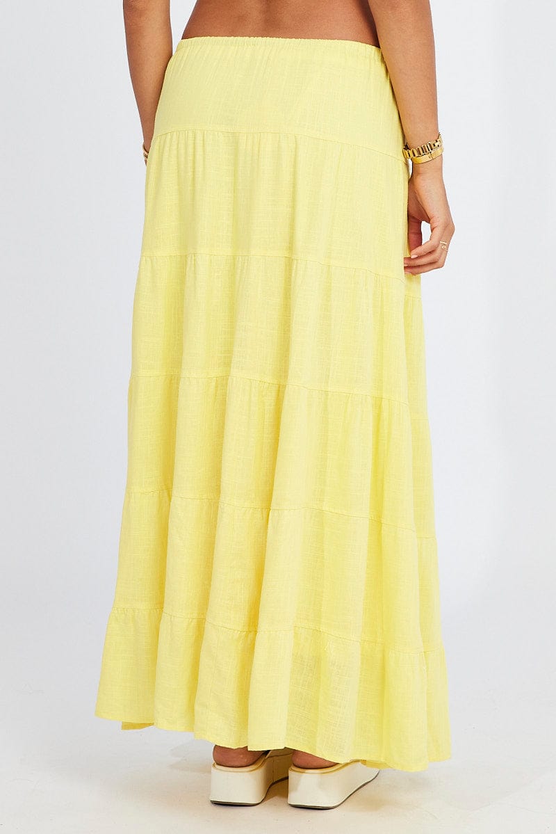 Yellow Maxi Skirt Tiered High Rise Linen Blend for Ally Fashion