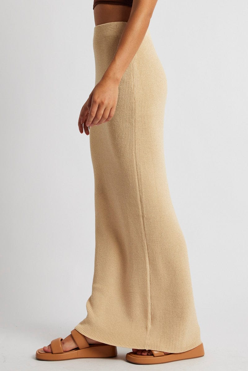 Beige Knit Skirt Maxi High Rise for Ally Fashion