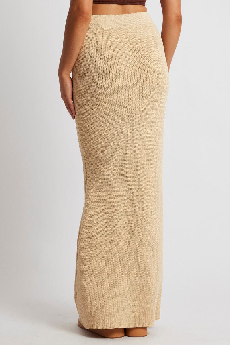 Beige Knit Skirt Maxi High Rise for Ally Fashion