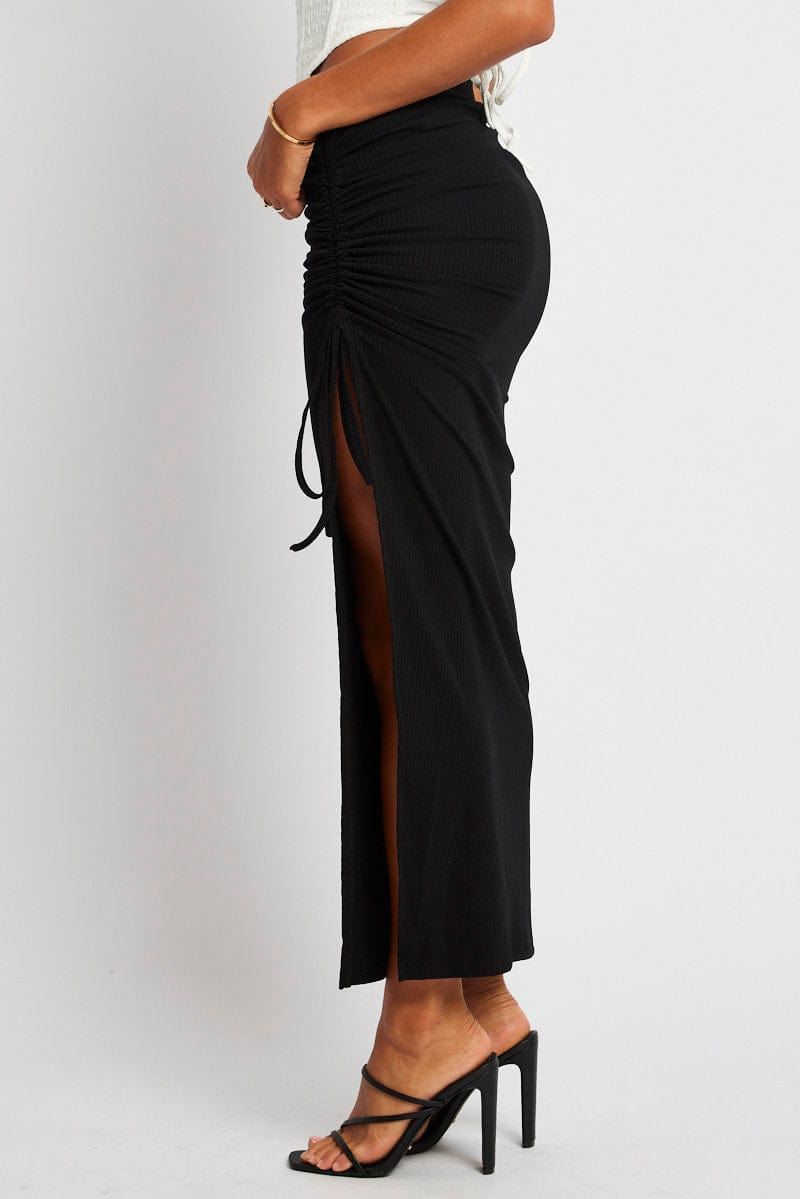 Black Maxi Skirt Side Split Ribbed for Ally Fashion