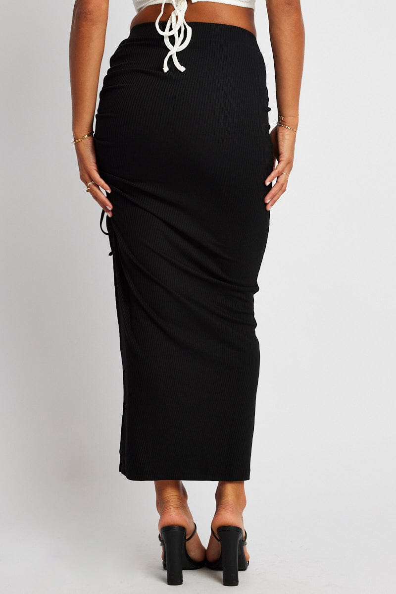 Black Maxi Skirt Side Split Ribbed for Ally Fashion