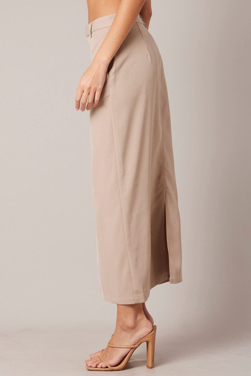 Beige Tailored Maxi Skirt High Rise for Ally Fashion
