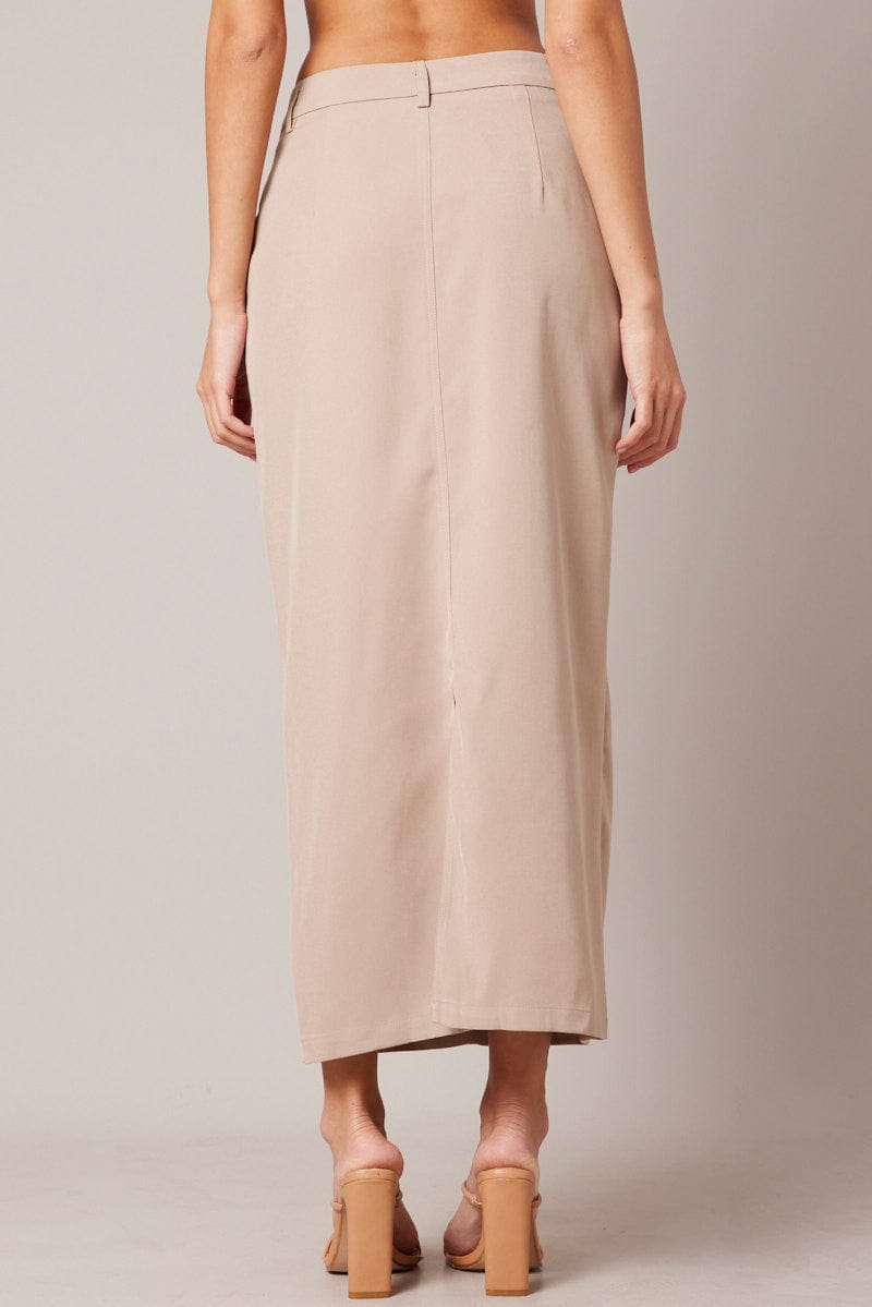 Beige Tailored Maxi Skirt High Rise for Ally Fashion