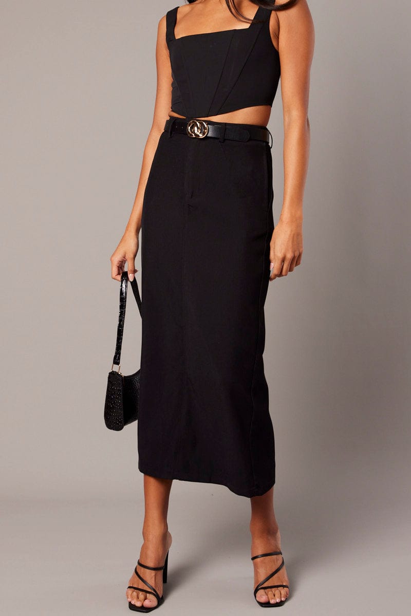 Black Tailored Maxi Skirt High Rise for Ally Fashion