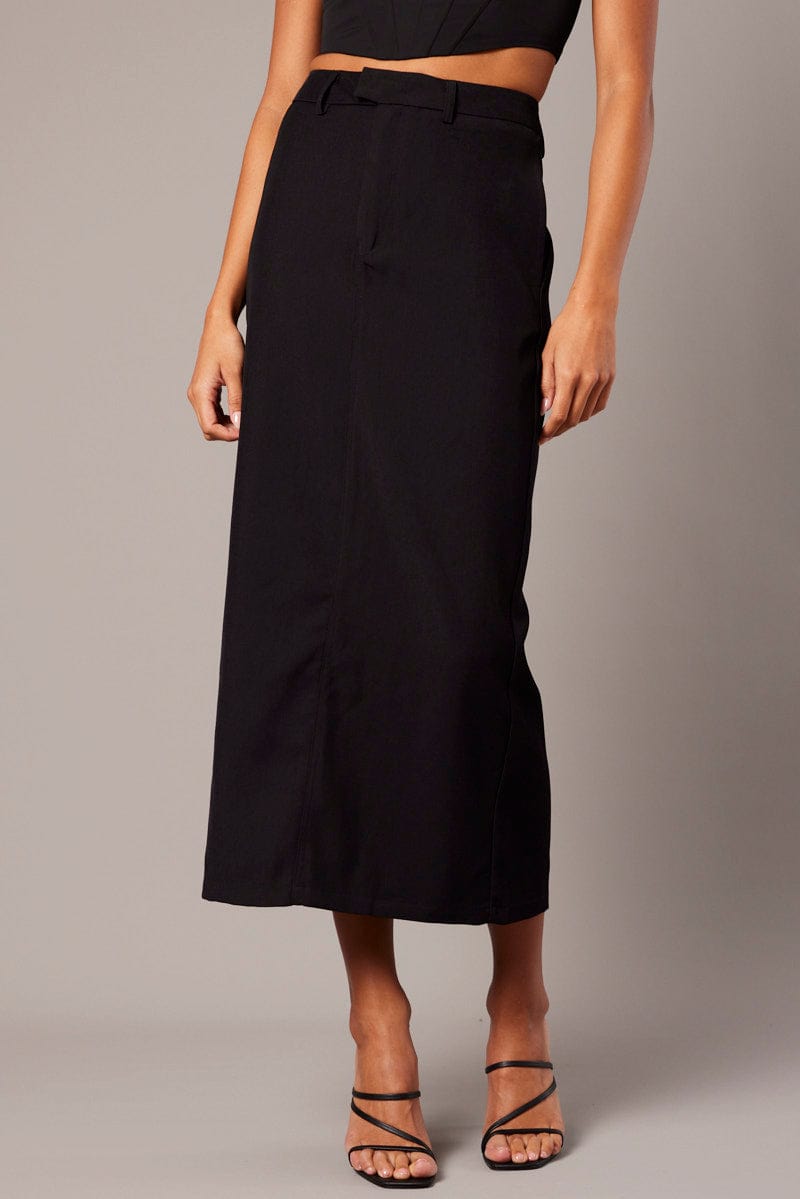 Black Tailored Maxi Skirt High Rise for Ally Fashion