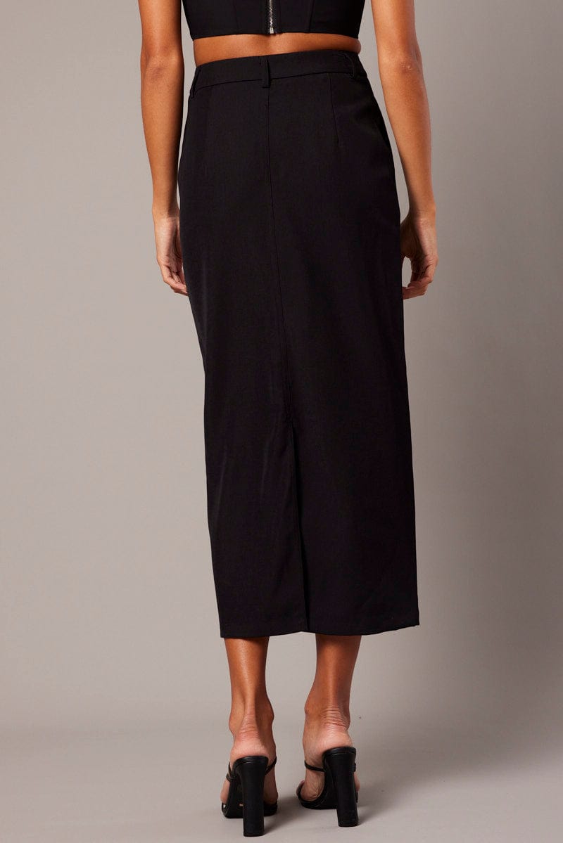 Black Tailored Maxi Skirt High Rise for Ally Fashion