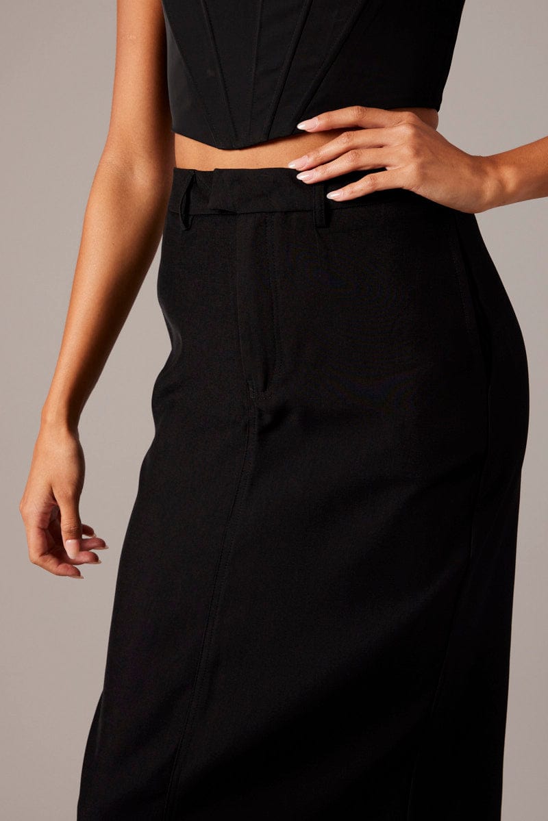 Black Tailored Maxi Skirt High Rise for Ally Fashion