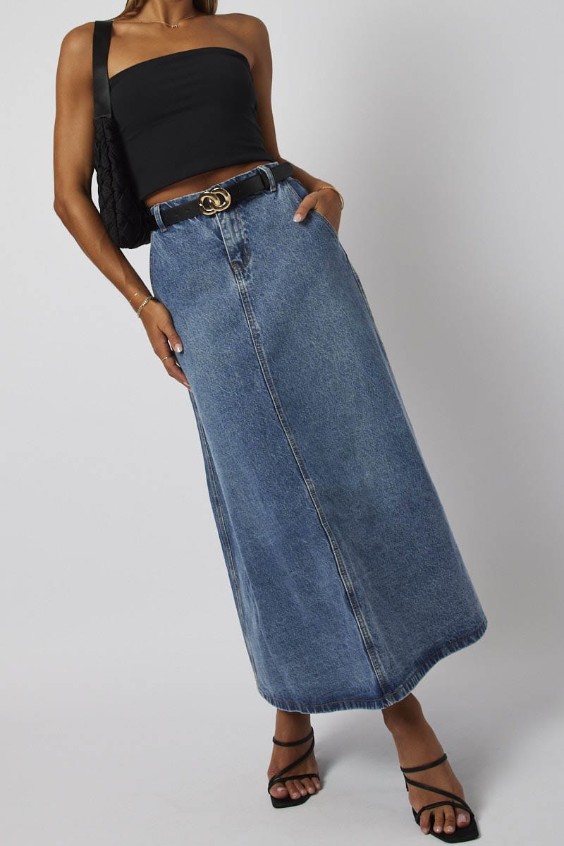 Blue Denim Skirt Maxi High Rise for Ally Fashion