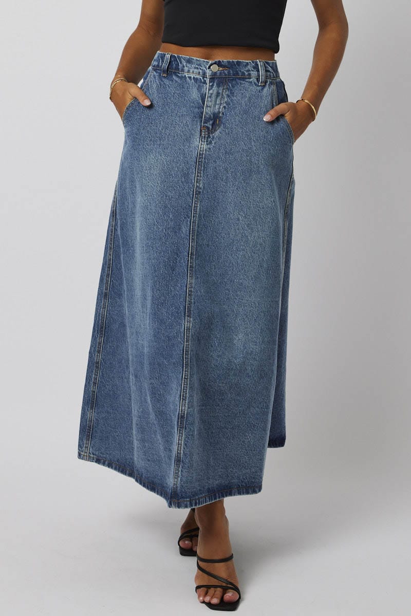 Blue Denim Skirt Maxi High Rise for Ally Fashion