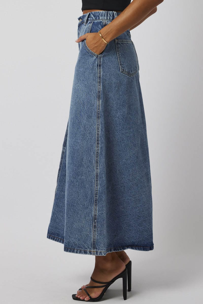 Blue Denim Skirt Maxi High Rise for Ally Fashion