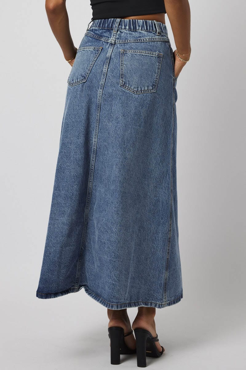 Blue Denim Skirt Maxi High Rise for Ally Fashion