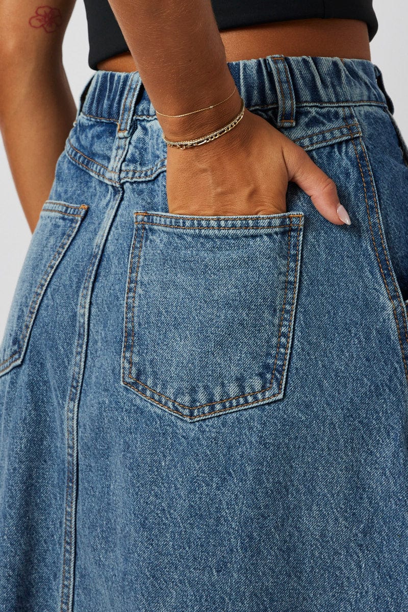 Blue Denim Skirt Maxi High Rise for Ally Fashion