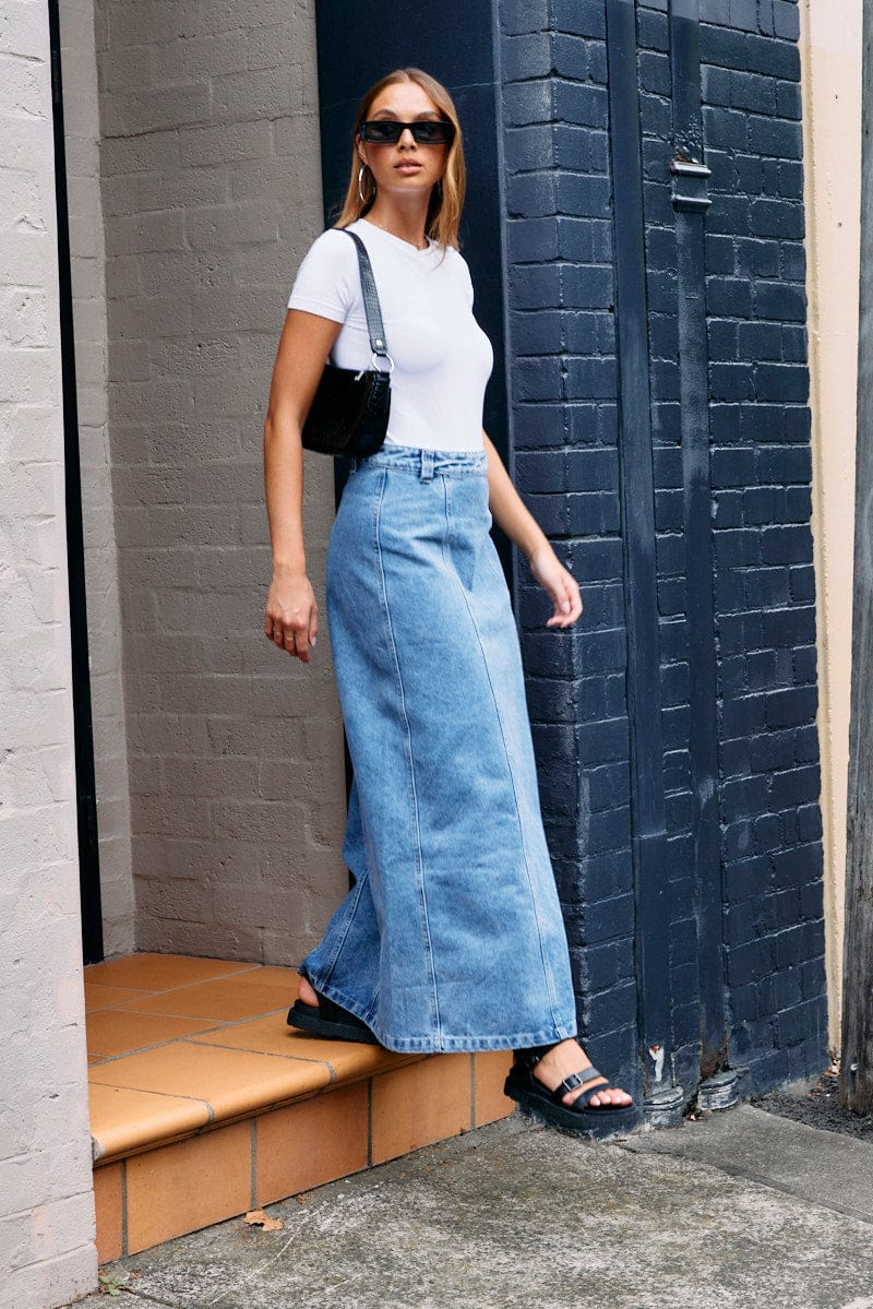 Denim Maxi Skirt High Rise for Ally Fashion