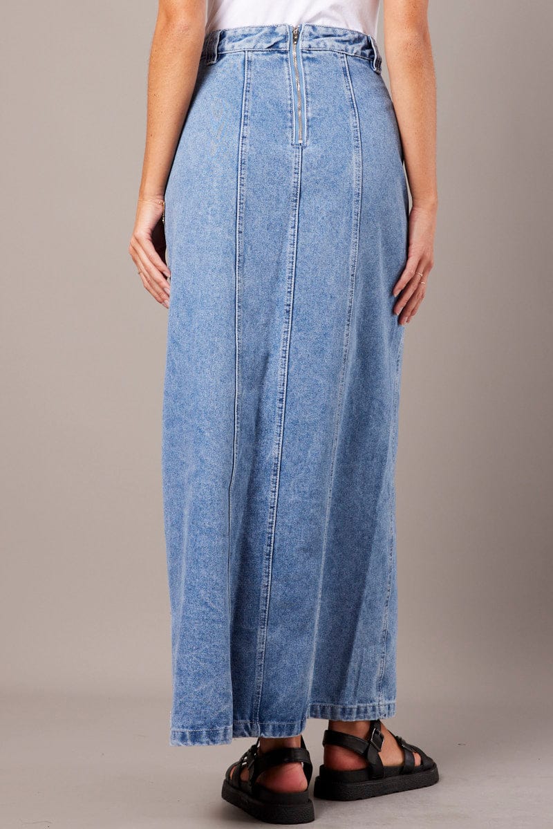 Denim Maxi Skirt High Rise Ally Fashion - Main Image