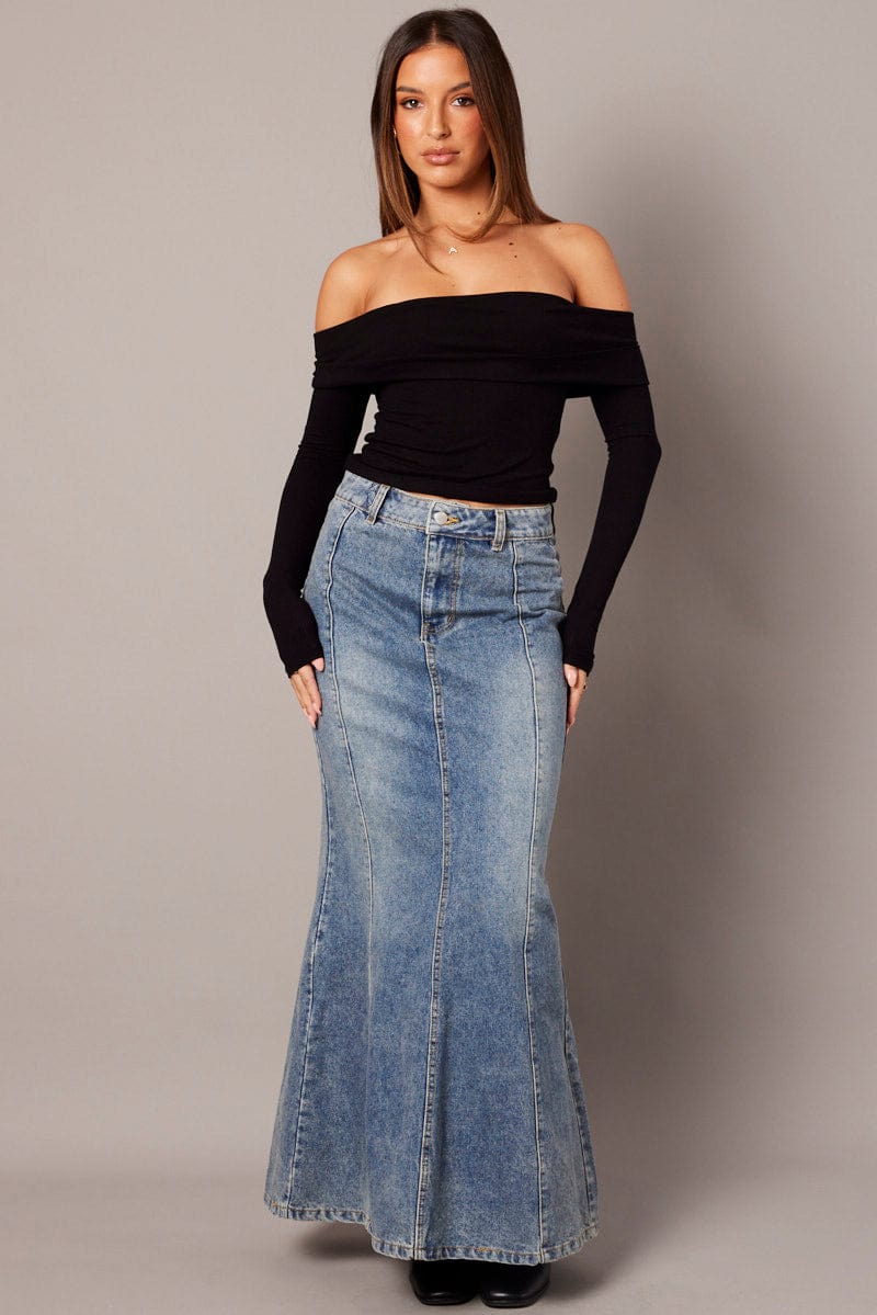 Denim Maxi Skirt High Rise | Ally Fashion