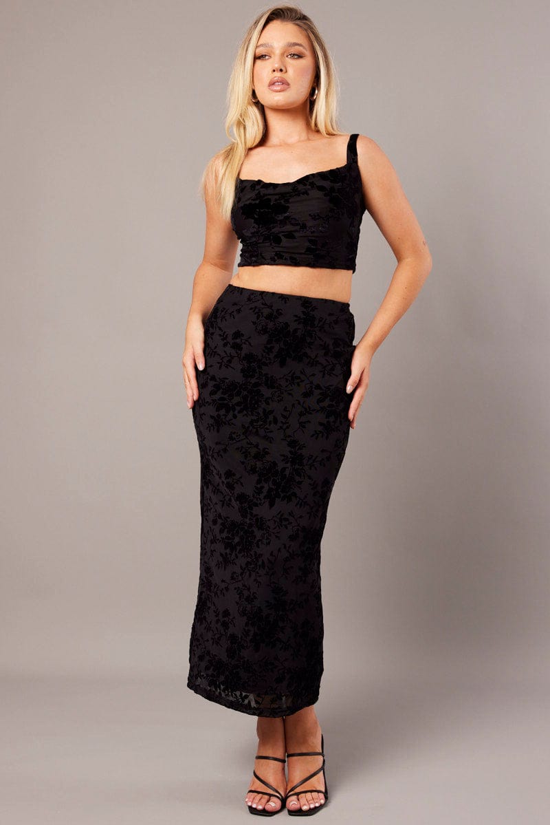 Black Maxi Skirt Burn Out for Ally Fashion