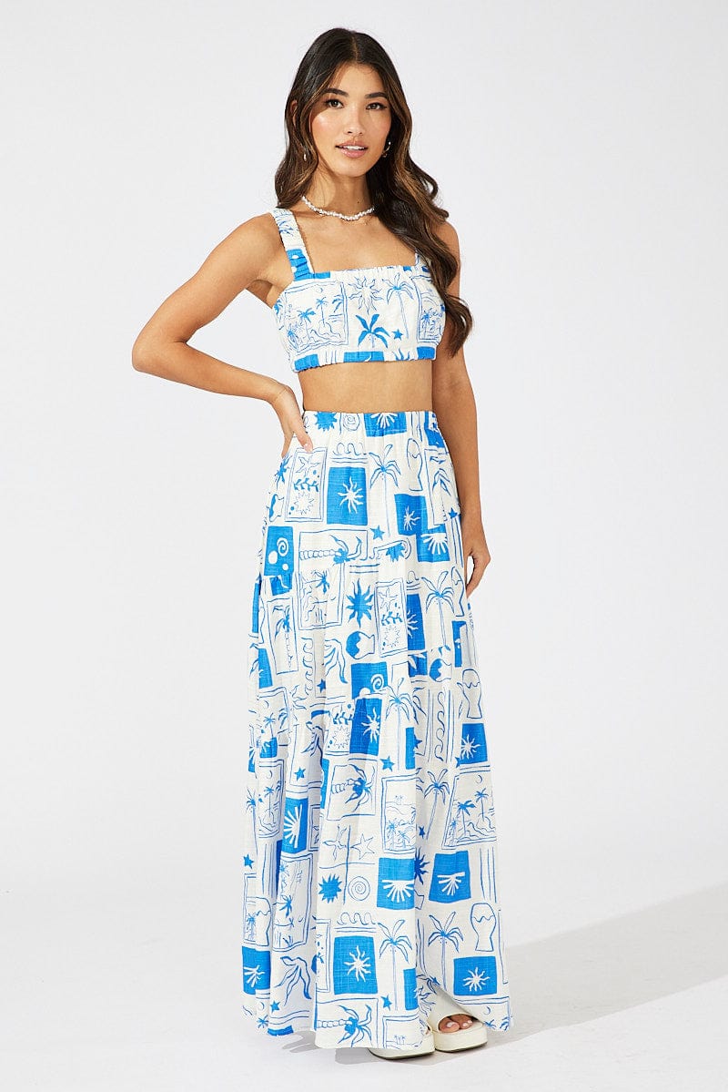 Blue Asymmetric Tiered Maxi Skirt for Ally Fashion