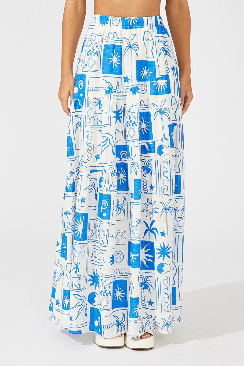 Blue Asymmetric Tiered Maxi Skirt for Ally Fashion