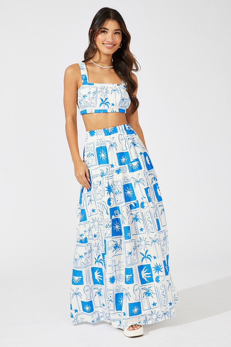 Blue Asymmetric Tiered Maxi Skirt for Ally Fashion