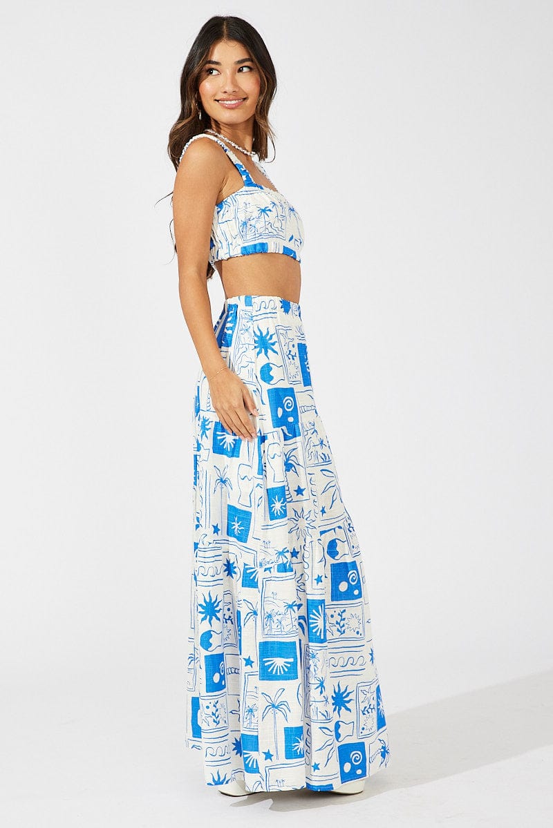 Blue Asymmetric Tiered Maxi Skirt for Ally Fashion