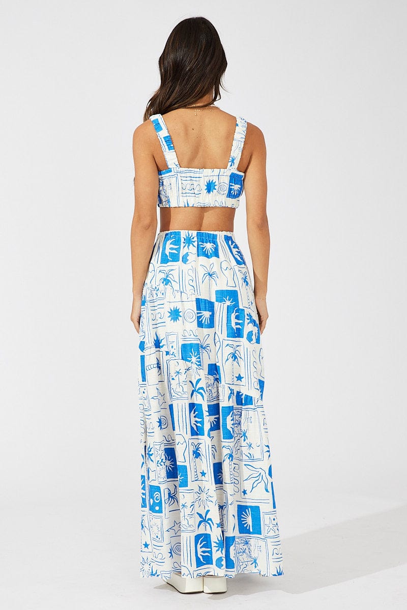 Blue Asymmetric Tiered Maxi Skirt for Ally Fashion