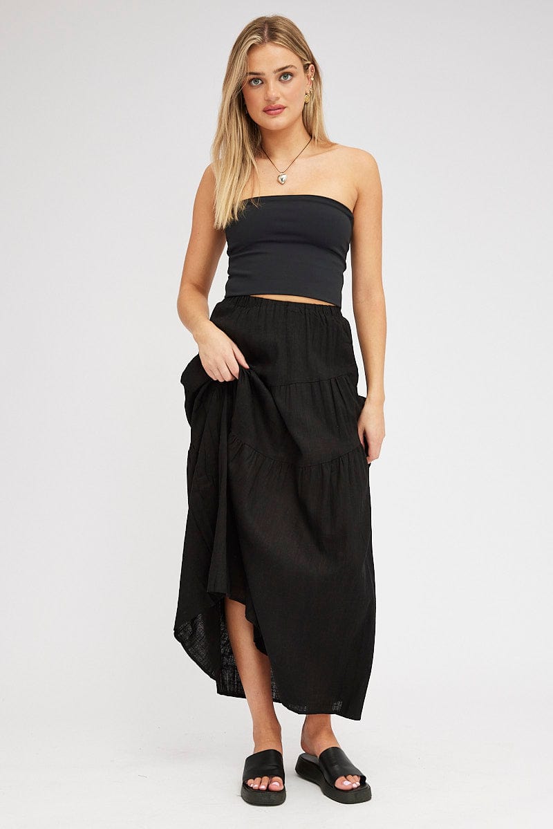 Black Asymmetric Tiered Maxi Skirt for Ally Fashion