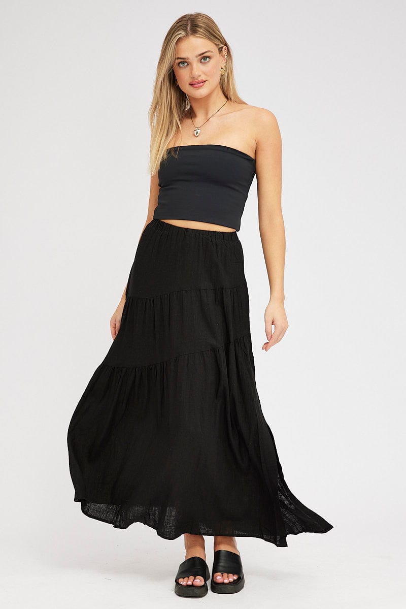 Black Asymmetric Tiered Maxi Skirt for Ally Fashion